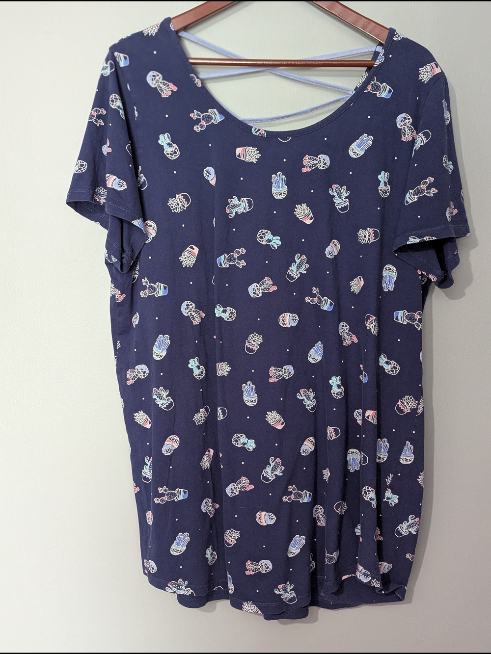 Penningtons Women's Navy Cactus Print Short Sleeve Top